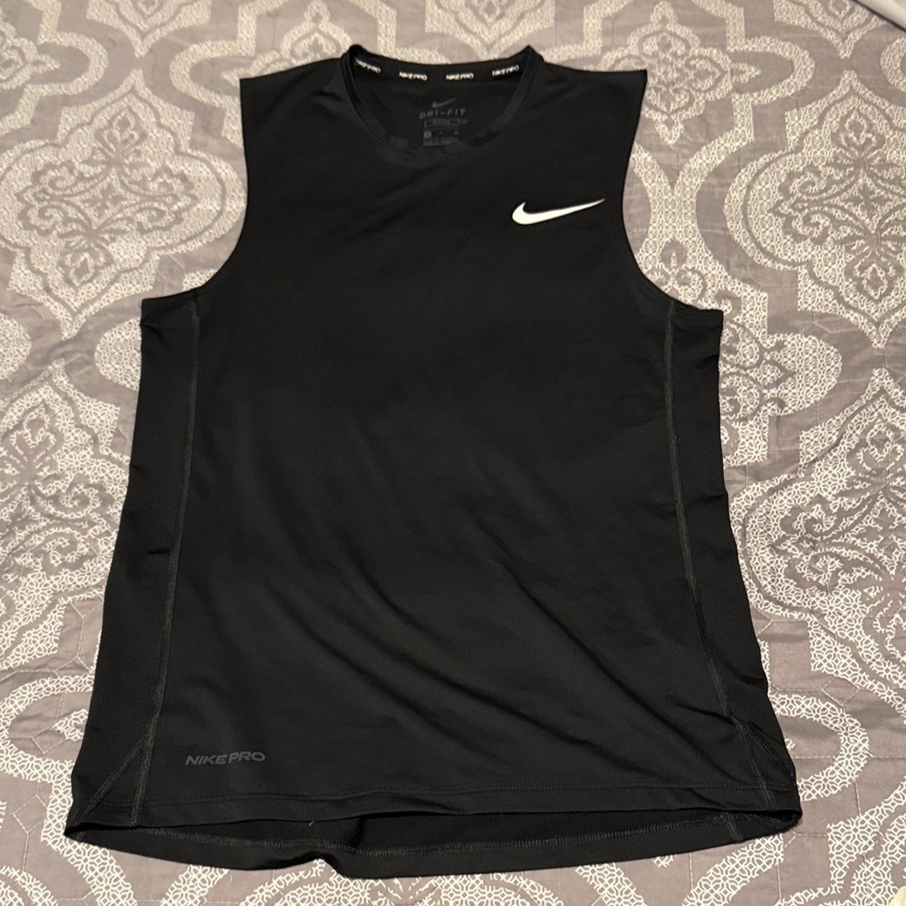 Nike Black Sleeveless Performance Tank with White Swoosh